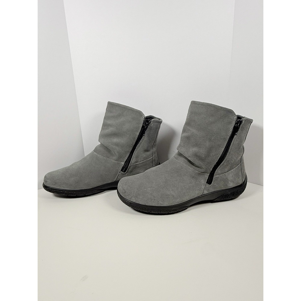Hotter Whisper Slouch Boots Gray Suede Leather UK 5.5 US 7.5 Zip Classic Casual